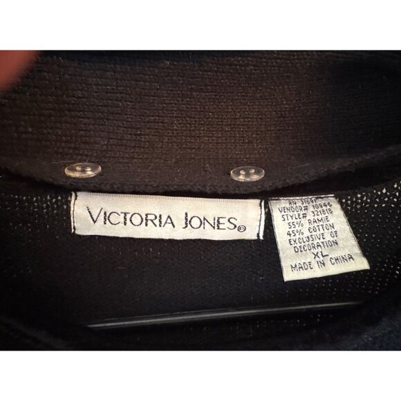 Victoria Jones Black Christmas Sweater Scarf Set XL Poinsettia Embroidery - Picture 4 of 7